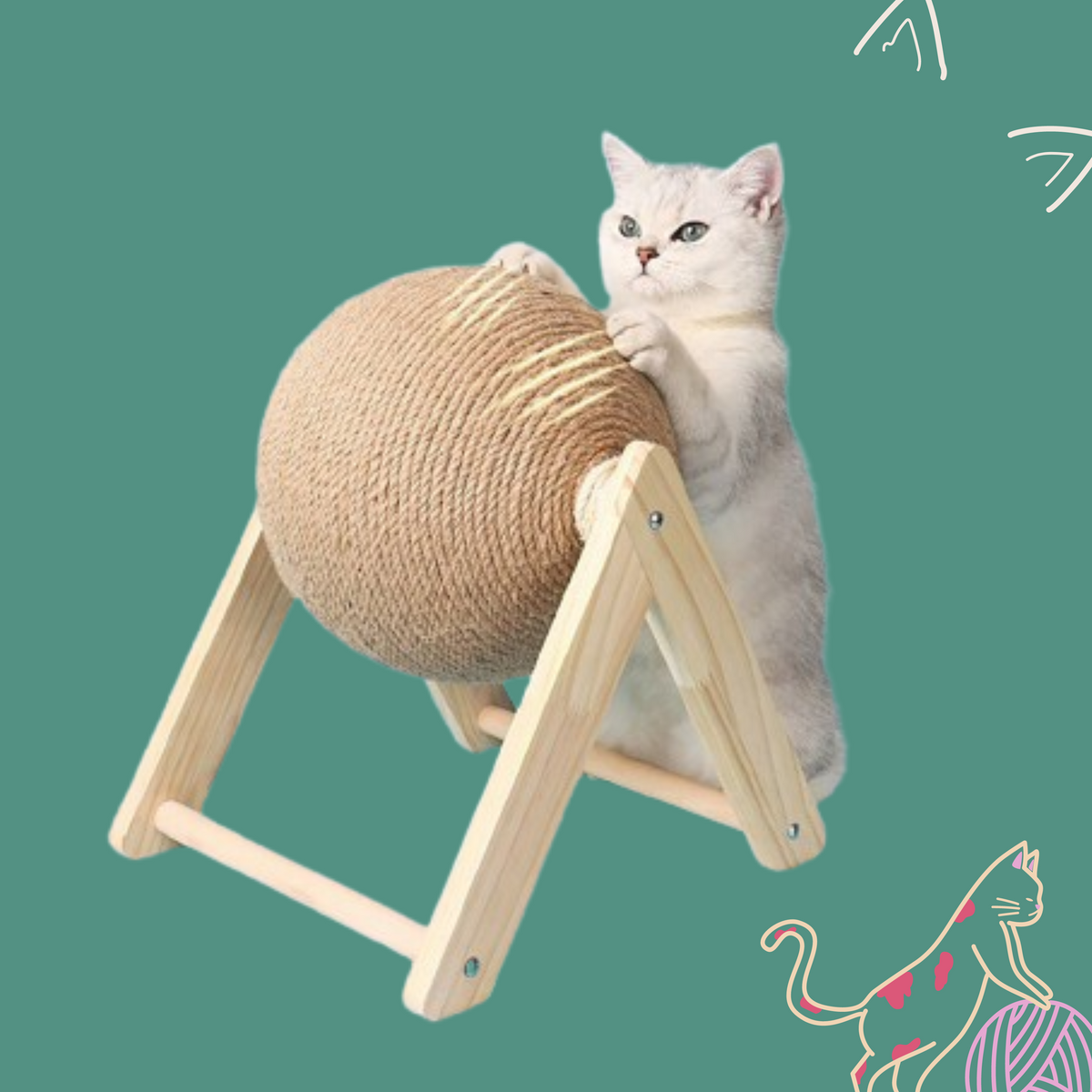 Cat Scratching and Stretching Rope Ball Board